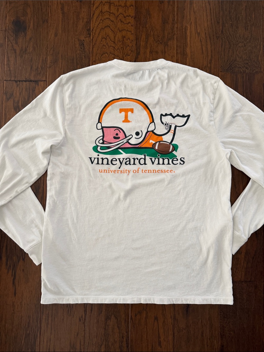 Tennessee Vols Football Vineyard Vines White Long Sleeve Tee with power T pocket